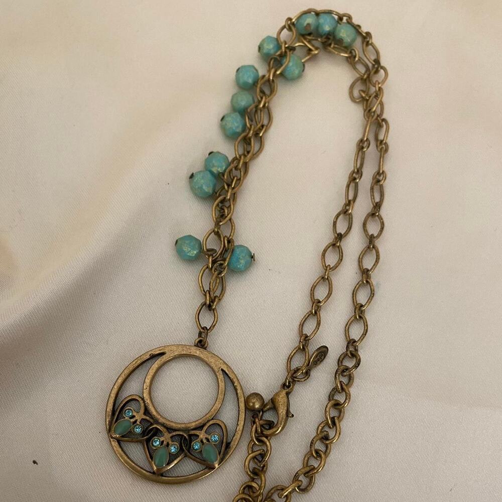 Vintage Dainty Fairycore Necklace Gold Tone Filigree Heart Pendant Green Beads
